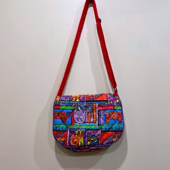 VTG LAUREL BURCH CATS CROSSBODY SHOULDER BAG QUILTED FOLK ART CAT LOVERS KAWAII - Picture 4 of 16